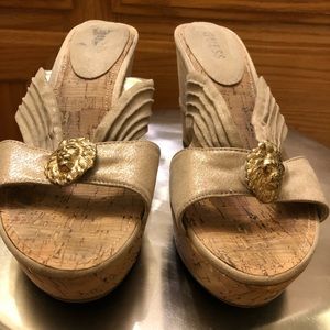 Guess Corked Heel Wedges. Soft gold color. Sz(9)